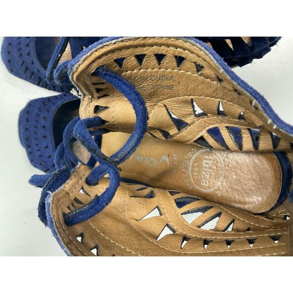 Jeffrey Campbell Blue Suede Rodillo-Hi Laser Cut Wedge Sandals 8.5 Festival - Picture 11 of 13